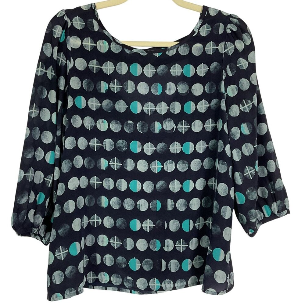 Anthropologie HD In Paris Moon Phase Silk Blouse XS Blue 100% Silk Top - Picture 3 of 10
